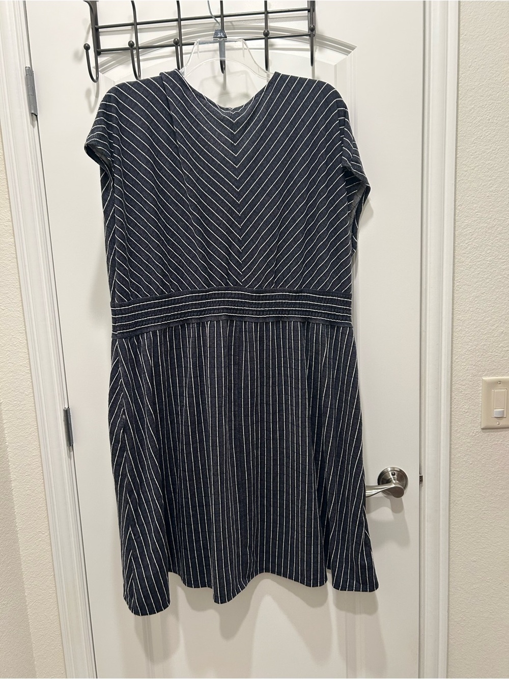 Navy Striped V-Neck Fit & Flare Dress